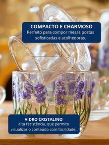 Manteigueira Francesa Flores Lavanda em Cristal 9,4x9,8cm - Transparente - Visão 3