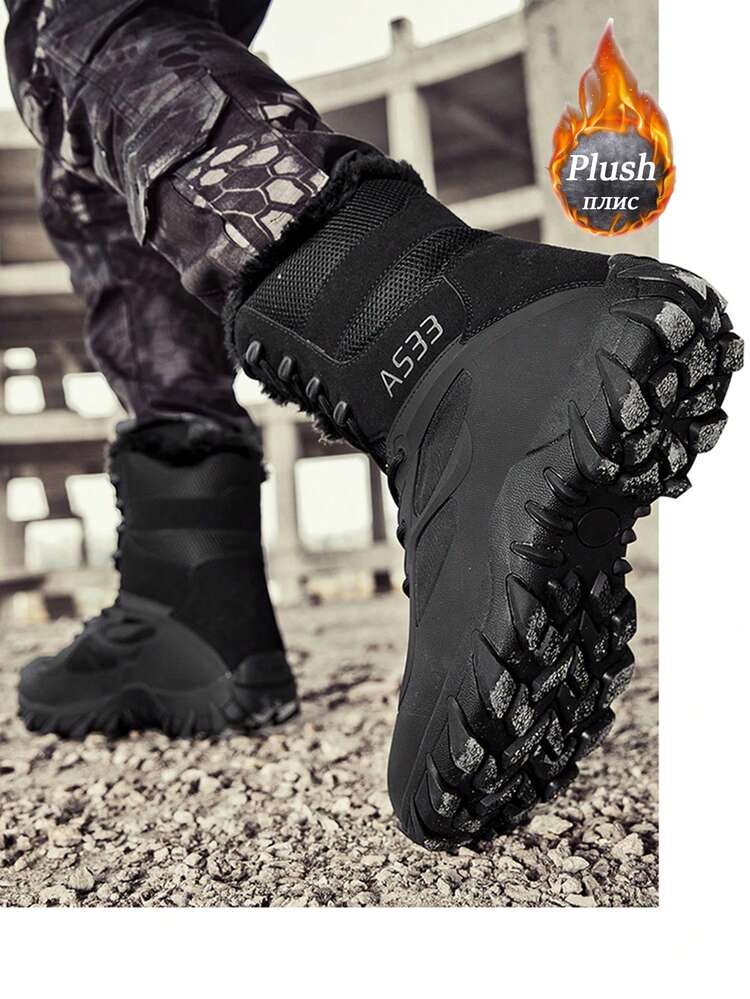 男鞋 男士户外露营靴 轻便户外男士摩托车靴 保暖毛绒毛皮冬靴 高品质品牌靴子 工作安全鞋 男士户外狩猎鞋 踝靴 - 黑色 - 查看 5