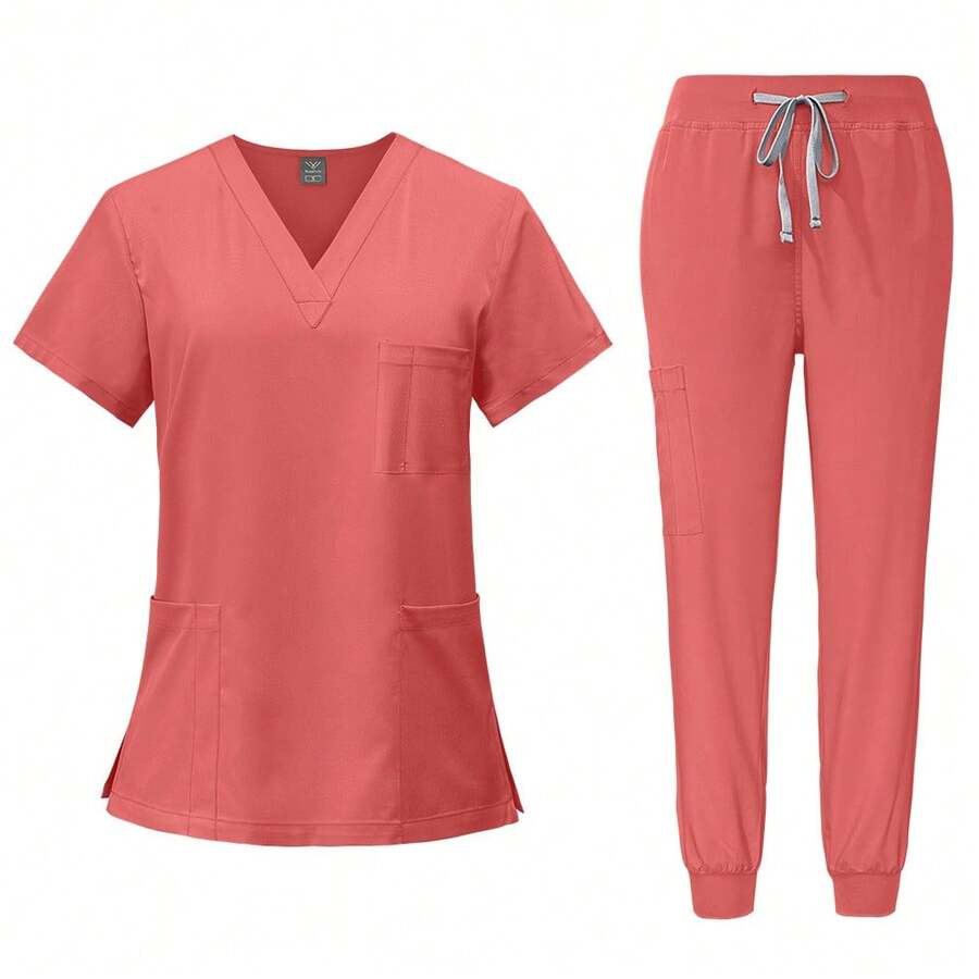 Pijama Quirurgica Conjunto Medico Anti Fluidos Jogger, Scrub - Naranja Coral - Ver 1