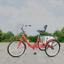 24 Zoll Erwachsene Dreiräder Fahrrad, 7 Geschwindigkeit Falten Erwachsene Trikes, Dreiräder, Kohlenstoffstahl Cruiser Fahrrad mit Korb und verstellbarem Sitz, Picknick Einkaufs Dreiräder für Senioren, Frauen, Männer