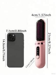 GENAI USB充电式直发梳 - 便携式快速加热造型工具，带LED显示屏 - 防毛躁，适合居家/旅行 - 黑色/粉色 - 彩色 - 查看 11