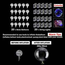 10/20 Pack LED Balloons, 24 Inches Light Up Balloons, Clear Helium Bobo Balloons, Glow Bubble With String Lights For Valentines Day, Halloween, Christmas, Wedding, Birthday Party Decoration - 彩色 - 查看 12