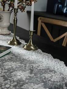 1 件法式白色蕾丝刺绣桌旗，浪漫简约风格矩形桌旗，适用于婚礼、日常、节日、派对、生日、家居、厨房、户外、婚礼装饰，高端蕾丝桌旗 - 白色 - 查看 8