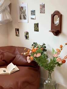 رف حائط ديكور - حامل شموع بطراز فرنسي، للغرفة المعيشية، غرفة النوم، المقهى (عيد الهالوين، عيد الميلاد، )، فن الحائط | رف نباتات خشبي لعرض الشموع | مرآة حائط عتيقة | هدية ترحيب ساحرة/منزلية - الشموع غير مشمولة