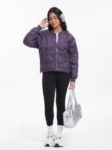 Speed mate Chaqueta acolchada casual con bolsillos, ligera y sobredimensionada con empalme acolchado para mujer