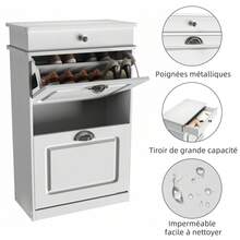 2-Tier Shoe Cabinet With 1 Drawer, Shoe Storage Cabinet, Shoe Chest, 53 * 22 * 85 Cm - 白色 - 查看 3