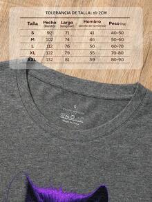 Mujer Playera con Diseño de Lobo Negro Morado Artístico Gráfico para Halloween - Gris - Ver 3