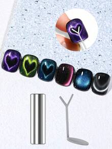 4 件套心形猫眼磁铁套装 - 适用于凝胶指甲油的磁性指甲棒，带有爱心图案的 Y 形猫眼指甲磁铁套装，专业美甲工具和配件，DIY 美甲用品，美甲造型工具，美甲配件，美甲装饰，朋友礼物，女性礼物，返校季