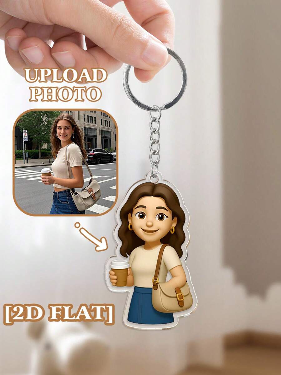 1pc Customized Cartoon Photo Keychain, Acrylic Photo Keychain, Personalized Photo Gift, Unique Gift For Boyfriend/Girlfriend, Husband/Wife, Dad/Mom, Valentine's Day, Birthday, Baby Anniversary, Father's Day, Mother's Day, Couple Gift, Personalized Keychain | Anniversary Gift | Gift For Him | Gift For Her | Christmas Gift | Customized Logo Keychain