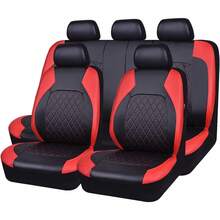 Car Seat Cover Universal Artificial Leather Car Seat Cover Full Set Of Airbags Compatible Breathable For Cars, Trucks, Off-Road Vehicles Luxury PU Luxury Vinyl (Black With Red) - ZYT[Style 2] - View 3