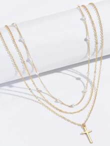 1 chiếc vòng cổ mạ vàng 18K phong cách cổ điển thanh lịch với trang trí ngọc trai giả và mặt dây chuyền tua rua - Thích hợp để đeo hàng ngày và những dịp đặc biệt - Vàng - Xem 6