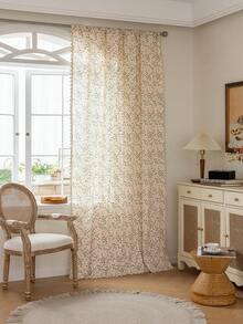 1pc Rustic Floral Curtain, Rectangular With Tassels Decor, Semi-Sheer Pole Top Curtain, Suitable For Bedroom, Living Room, Kitchen, Balcony, Patio, Study, Dining Room, Room Divider, Indoor Home Decor, All Season