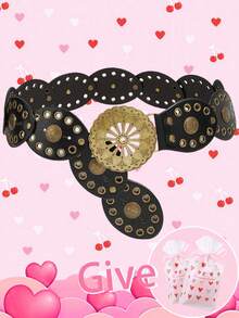 Hershine 1件西部牛仔/女牛仔风格波西米亚镂空花卉扣腰带，朋克皮革腰带，复古铜色配饰，适合日常、通勤、聚会、假日、圣诞派对，可作为礼物送给自己、朋友、家人、女朋友、母亲（附赠礼品袋）