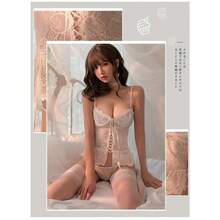 French Palace Corset Garter Stockings Underwire Lace Sexy Lingerie Sexy Nightgown Women - 白+白絲襪 - 查看 3