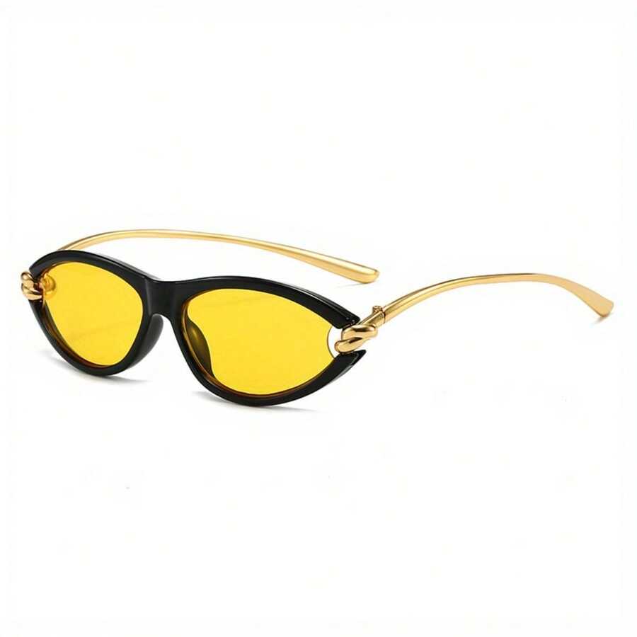1 Pc/Set, Stylish Cat-Eye Sunglasses With A Sophisticated Knot Design And Oval Frames. Available In Multiple Colors. Perfect For Daily Dates, Commuting, Street Style Outfits, Or As A Gift. Includes A Glasses Case. - black/yellow - View 1