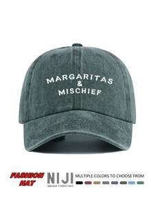 1顶玛格丽塔与恶作剧图案印花男士棒球帽，经典休闲复古遮阳帽，柔软吸汗带，尺寸可调节，轻便防晒，适合户外运动、日常佩戴、派对、度假、夏季、海滩、假日、旅行等场合。 - 字母款 - 查看 5