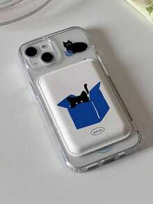 طقم كوري من تصميم فريد بتوضيح قطة سوداء مغناطيسية شفافة من الاكريليك لهاتف آيفون 17 برو ماكس/17 برو/هونفون 14/15 برو ماكس/13/12/11 مع حامل بطاقات جلدي مغناطيسي، حالة هاتف مضادة للسقوط