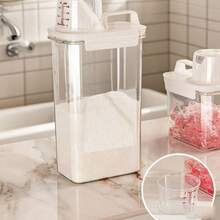 1 pièce Boîte de rangement pour la lessive multifonctionnelle en acrylique transparent, distributeur de détergent avec tasse de mesure, corps de conteneur transparent, conception à double joint, large ouverture pour un remplissage facile, bocal de rangement pratique pour la maison - Blanc - Voir 8