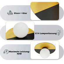 壁灯 室内壁灯 卧室 - 卧室灯 黑金复古壁灯 玻璃和金属 现代设计 E14 圆形楼梯灯 适用于门厅 床 走廊（无灯泡） - 圓款 - 查看 4