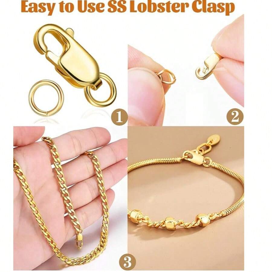 Stainless Steel Lobster Claw Clasp & Closed Jump Ring, 14K Gold Necklace Clasp & Jewelry Making Findings, Extender For Jewelry Bracelet - Multicolor - View 1