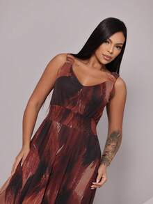 Women's Tulle Tank Top Jumpsuit With A Waistband - 橘色 - 查看 4