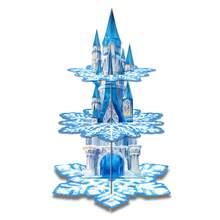 1件装雪花冬季卡通城堡造型蛋糕桌浪漫生日派对三层蛋糕桌甜点架甜点托盘 - 彩色 - 查看 1