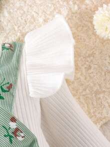 2pcs Baby Girl Ditsy Floral Jumpsuit With Bowknot Decor And Headband, Spring/Autumn - Green - View 7