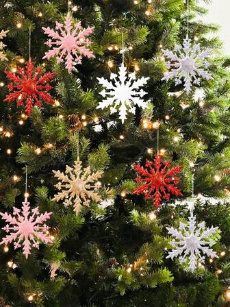 6pcs Christmas Festival Snowflake Decorative Pendant, Available In Five Colors: Red, Gold, Gray, Pink And White. Christmas Tree Pendant, Suitable For Christmas Decor, Christmas Tree Decor, Christmas Gifts, Living Room, Bedroom, Study Room Decoration, And Festival Gift-Giving