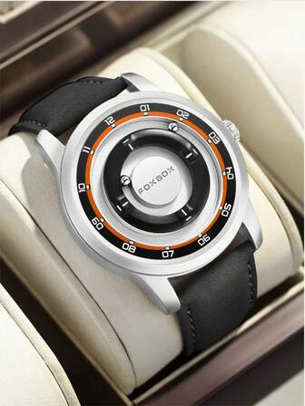 Foxbox Reloj de cuarzo para hombre, diseño de esfera retro y cool, pantalla táctil, resistente al agua, con bola magnética giratoria