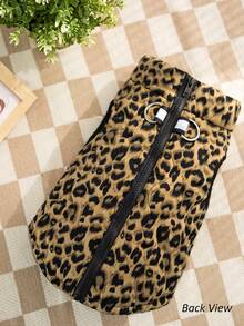 1pc Khaki Leopard Print & Spotted Gourd Pattern Cotton Dog Coat With Back Zipper, Washable Pet Jacket Suitable For Large, Medium And Small Dogs, For Indoor Or Outdoor Wear