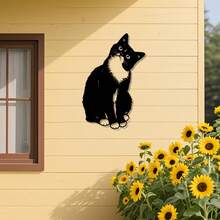 1pc Vintage Tailcoat Cat Metal Wall Art - Rustic Iron Christmas Decor With Black & White Cat And Green Leaves, Rust-Resistant Kitchen Hanging Ornament, Unique Gift For Collectors, Perfect For Christmas Home Decor Christmas Decorations Room Decor