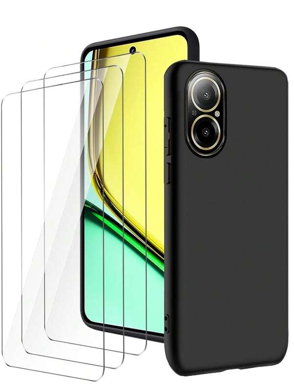 1+3 套装，1 个黑色手机壳 + 3 张钢化玻璃屏幕保护膜。黑色 TPU 手机壳和手机屏幕保护膜套装，屏幕保护必备品，适用于日常、办公、家庭使用。防水、防震、防摔、防刮花。