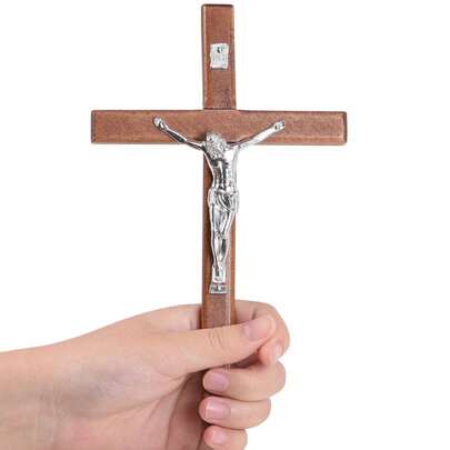 1pc Wooden Large Cross Wall Hanging Decor, Vintage Home Accessory