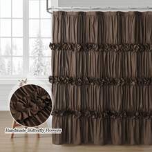 Victorian Ruffle Fabric Shower Curtain, Vintage Handcrafted Bow Tie Bath Curtain For Master Bathroom, Ruched Microfiber Bathroom Curtain With 12 Buttonholes, 72" W X 72" H