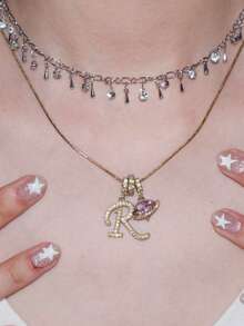 1pc Minimalist Cubic Zirconia Heart Gemstone Initial Letter DIY Necklace, Customized Simple Letter Name Necklace, Stainless Steel Initial Pendant Necklace, Fashionable, Autumn, Minimalist, Casual, Vintage Coin Customized, Personalized, Unique Gift For Girlfriend, Mom, Family, Friend, Daughter, Anniversary, Valentine's Day, Mother's Day, Birthday, Graduation, Daily Wear, Wedding, Prom