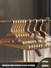 1/5/10pcs Golden Metal Hangers, Non-Slip Coat & Suit Hangers, Durable Wardrobe Organizer+For Dresses, Laundry Room Storage Solution Suitable For Suits & Coats, Space-Saving Stacking Dress Pants Shoes Jeans Boots Skirt,Spring,Minimalist,Summer Tops-Autumn Wardrobe Decorations - Wardrobe Storage - Clothes Storage Tools - Hangers