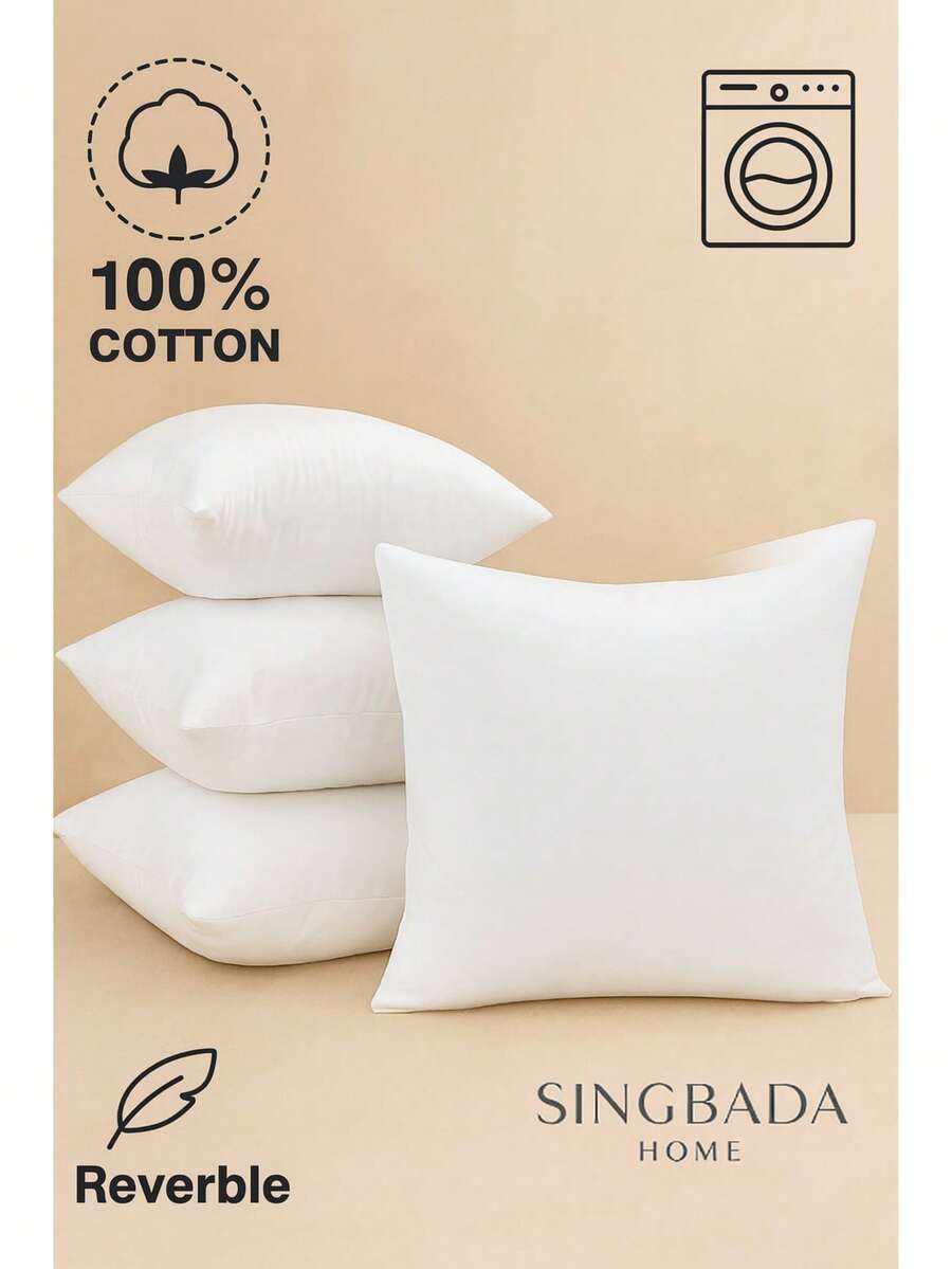 MADE IN TURKEY - Tella 100% Cotton Throw Pillow – 45x45 Cm – 400g – Soft & Breathable – 4 PCS - White - View 1