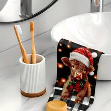 1set/2pcs/100pcs Christmas Cow With Santa Hat And Plaid Scarf Pattern Kitchen Towels And Dishcloths, Suitable For Interior Decoration In Restaurants, Kitchens And Bathrooms, Party Decoration, Festival Gifts, As A Gift - Multicolor - View 9