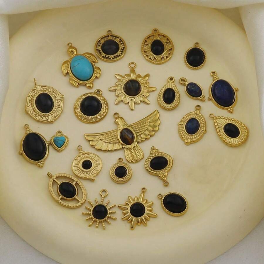 1pc Fashionable Minimalist Natural Stone Devil's Eye Tassel Pendant, DIY Jewelry Accessory For Necklaces, Earrings, And Other Jewelry