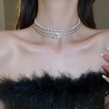 A Sophisticated And Fashionable Party Or Banquet From Japan And South Korea, Paired With A Multi-Layered Artificial Pearl Round Ball Collar - Bạc - Xem 3