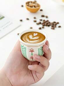 1pc Middle Eastern Style 100ml Ceramic Cup, Hand-Painted Coffee Mug With Elegant Blue, Red And Green Patterns, Complemented By "Peace" Latte Art, Displayed On White Surface With Coffee Beans And Pastries, Refreshing Visual Experience, Saudi National Day Gift - Multicolor - View 10