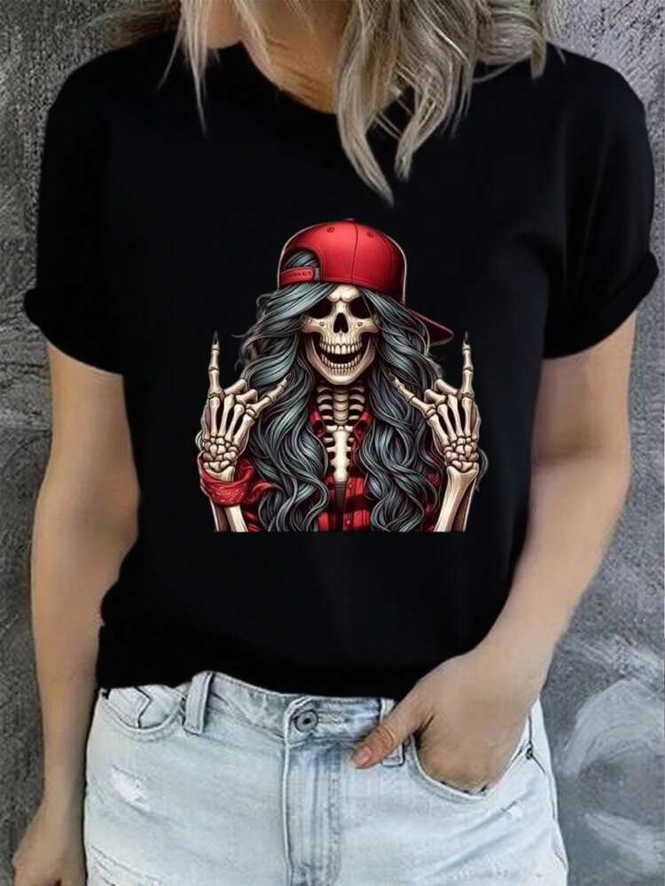 Camiseta casual para mujeres camiseta impresa para mujeres Halloween camisa impresa para mujeres camiseta para mujeres sudadera para mujeres - Negro - Añade 2