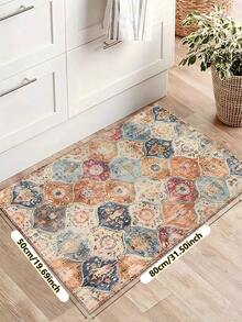 1pc 5mm Thick Bohemian Printed Pattern Kitchen Rug, Living Room Rug, Bedroom Rug - 100% Polyester Material, Stain Resistant, Non-Slip Bottom, Machine Washable - Suitable For Indoor And Outdoor Areas, Kitchen, Home Decor, Room Decor, Bedroom, Laundry Room - All Season