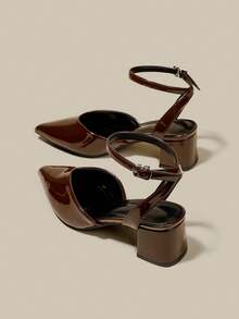 Giày cao gót mũi nhọn màu nâu cà phê cho nữ, giày cao gót mũi nhọn thanh lịch, giày cao gót quai ngang mắt cá chân thời trang - Cà phê nâu - Xem 1