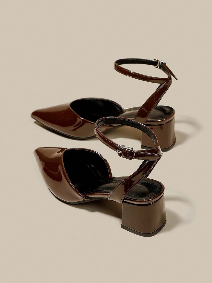 Giày cao gót mũi nhọn màu nâu cà phê cho nữ, giày cao gót mũi nhọn thanh lịch, giày cao gót quai ngang mắt cá chân thời trang - Cà phê nâu - Xem 1