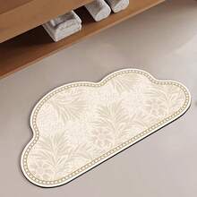 1/3件套浴室防滑吸水垫，花卉图案硅藻土垫，浴室套装，U型马桶垫和洗手池脚垫，2.5毫米厚，浴室厨房装饰，圣诞装饰，厨房地毯 - 米色 - 查看 7