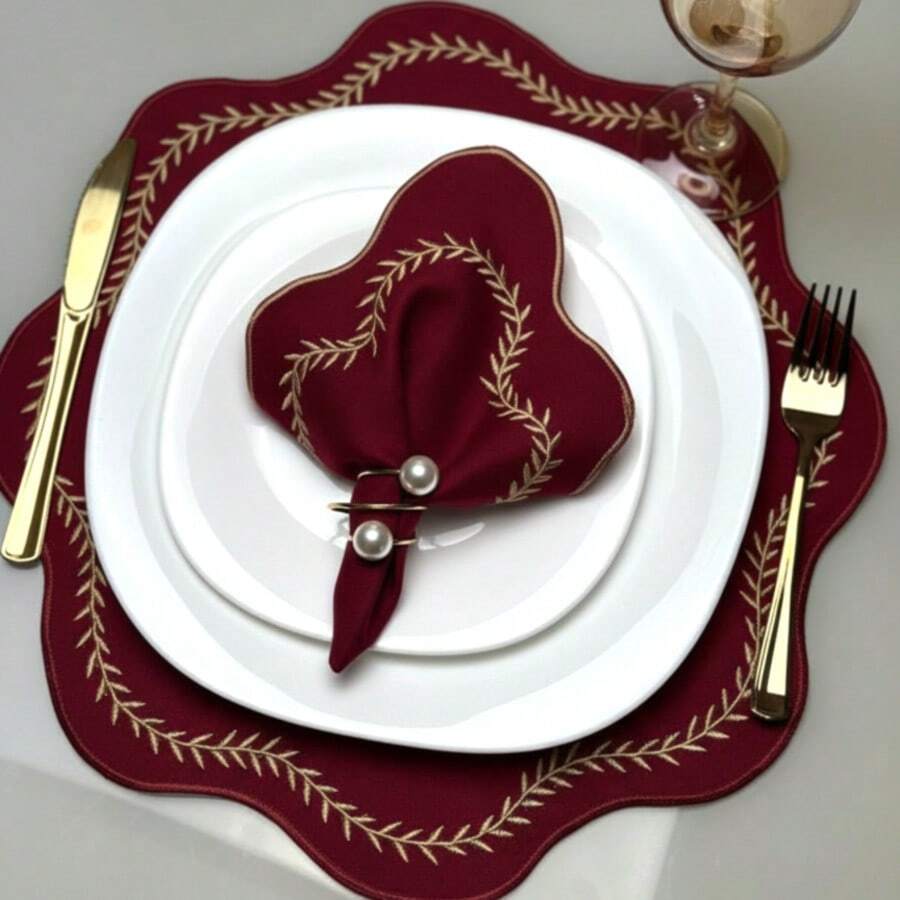Placemat Kit, Embroidered Placemat, Round/Rectangular Table Placemat And Napkins - 巴黎勃根地 - 查看 1