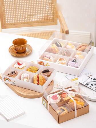 2pcs/4pcs 4-Compartment, 6-Compartment, 9-Compartment Transparent Lid White Dessert Boxes, Cupcake Boxes, Transparent Dessert Baking Picnic Boxes, Suitable For Mini Cupcakes, Muffins, Chocolates, Birthday Parties, Weddings, Holiday Sweets, Cookies, Candies, Small Snacks Packaging