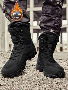 男鞋 男士户外露营靴 轻便户外男士摩托车靴 保暖毛绒毛皮冬靴 高品质品牌靴子 工作安全鞋 男士户外狩猎鞋 踝靴 - 黑色 - 查看 4