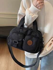 New Retro Style Large Capacity Handbag, Solid Color Fashion Versatile Women's Shoulder Bag, Casual Minimalist Adjustable Strap Crossbody Bag Suitable For Outings, Dates, Shopping, Daily Commute - Black - View 6
